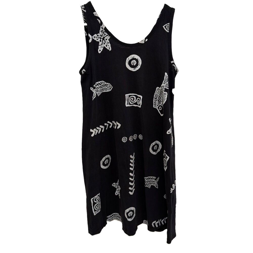 BaBa Hawaii USA Tribal Sundress Black White Boho Beach Dress Women's Small